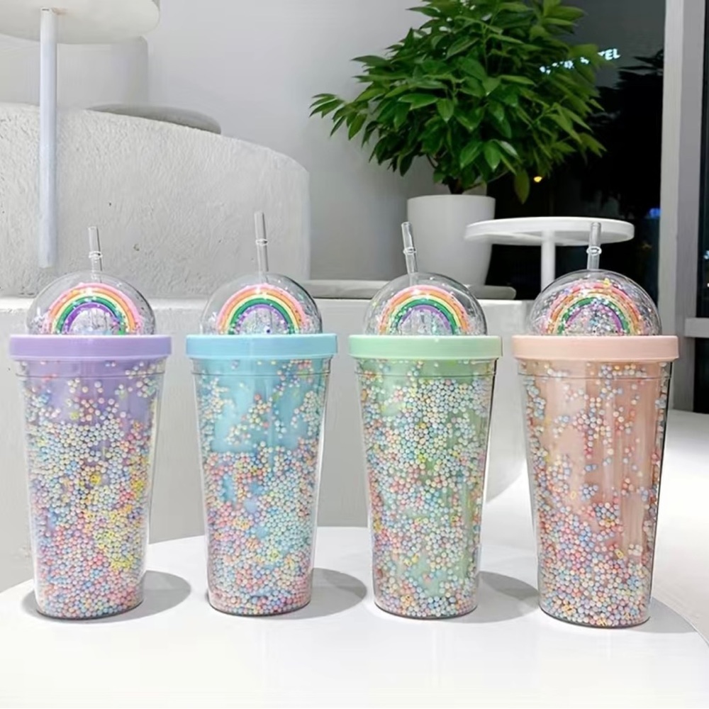 Kawaii Cute Rainbow Tumbler
Cup Water Bottle W Straw & Lid